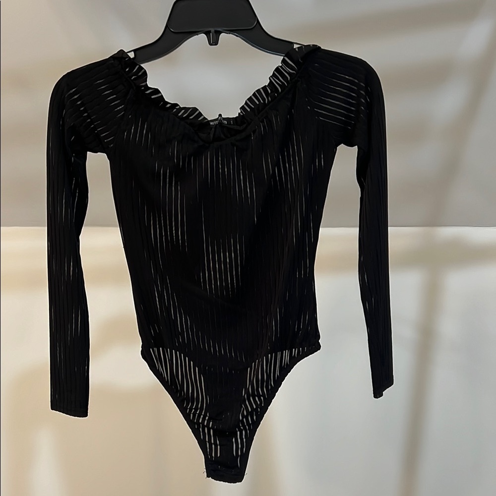PrettyLittleThing Black Lace Trim Bodysuit